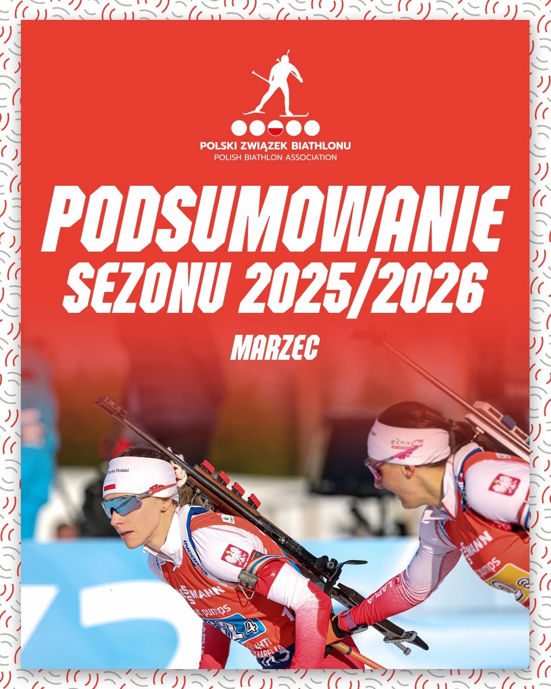 Grafika social media Polskiego Związku Biathlonu — podsumowanie sezonu 2025/2026