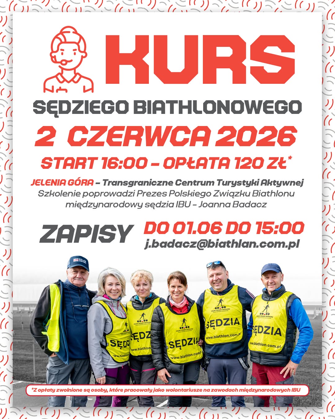 Grafika social media Polskiego Związku Biathlonu — ogłoszenie: krus sędziego