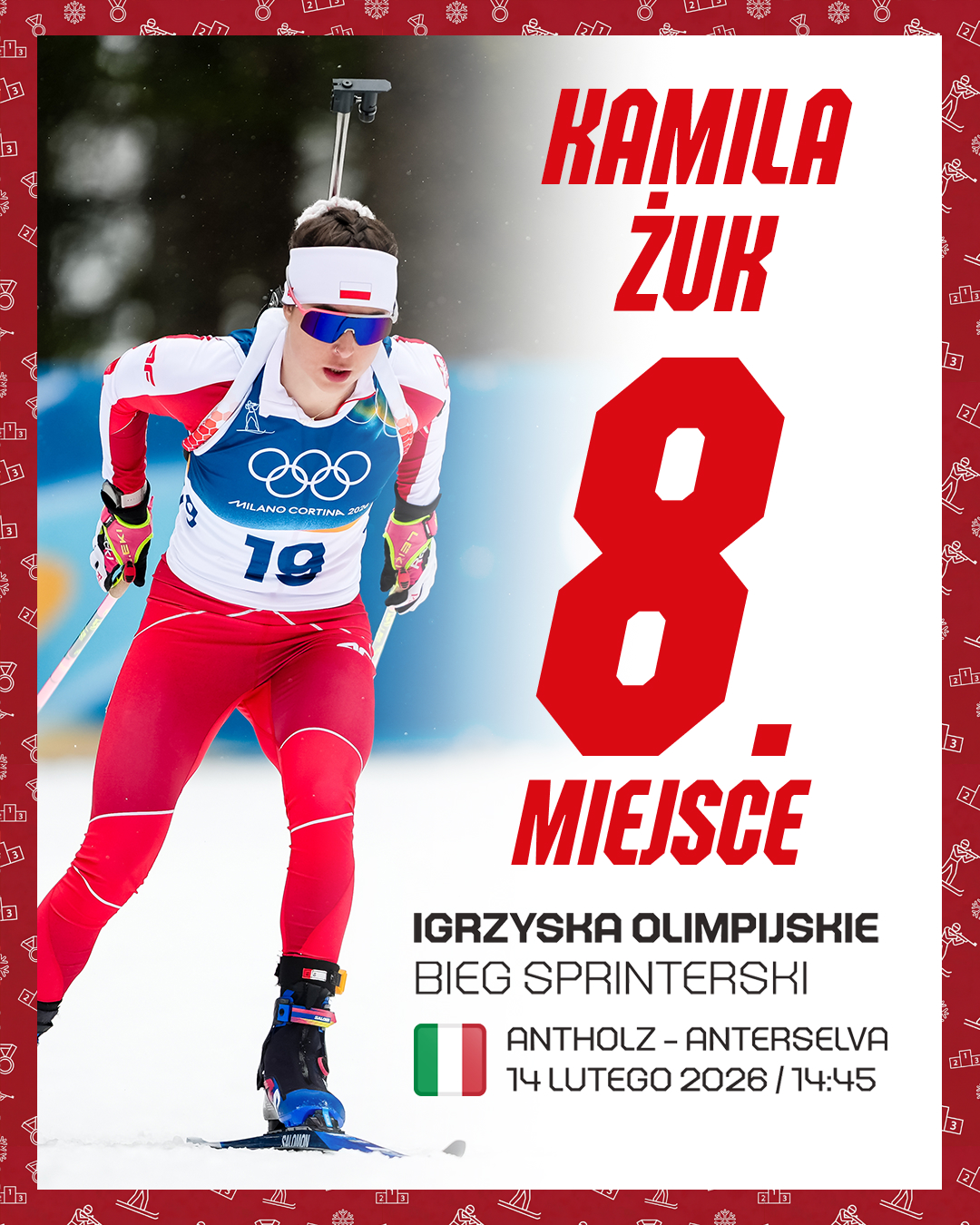 Grafika social media Polskiego Związku Biathlonu — Igrzyska Olimpijskie - Kamila Żuk